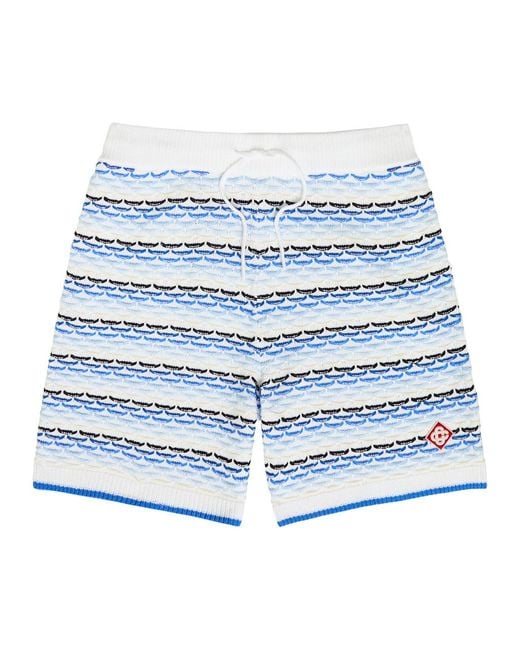 Casablanca Blue Striped Tuck-Stitch Cotton-Knit Shorts for men