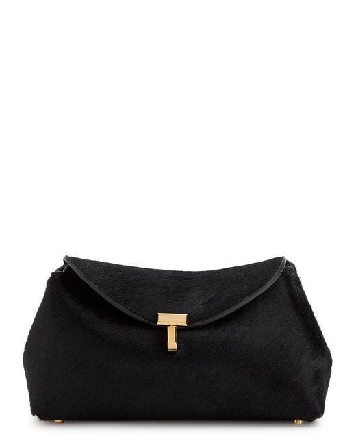 Totême Black T-Lock Mini Pony Hair Clutch
