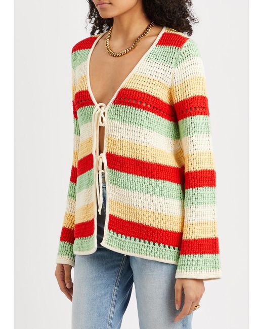 Kitri Red Ellsie Striped Crochet-knit Cardigan