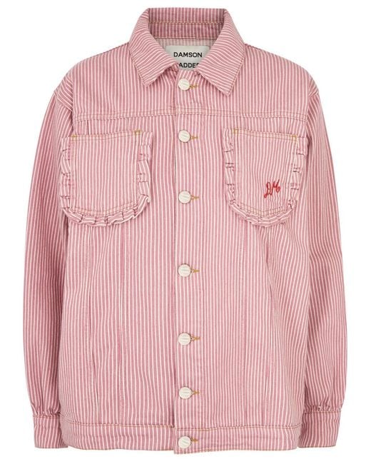 Damson Madder Pink Frilly Striped Denim Jacket