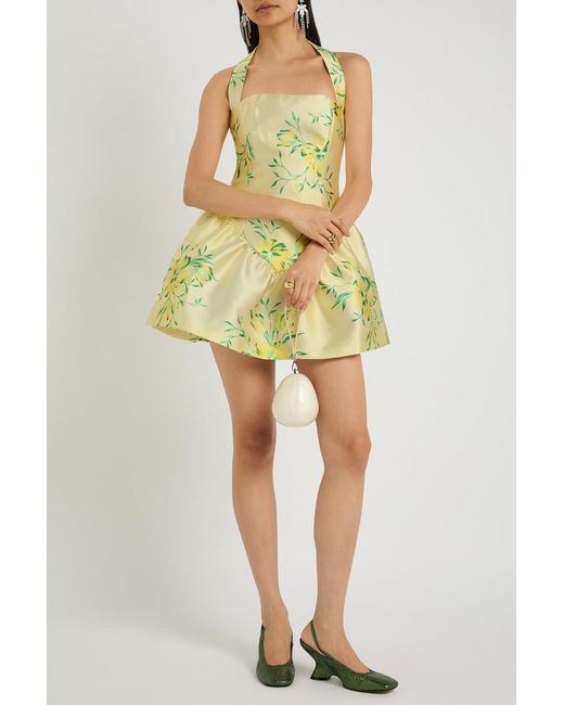 De La Vali Yellow Aura Floral-Print Faille Mini Dress