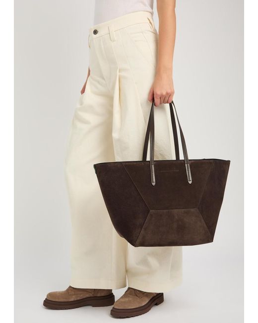 Brunello Cucinelli Brown Bead Medium Suede Tote