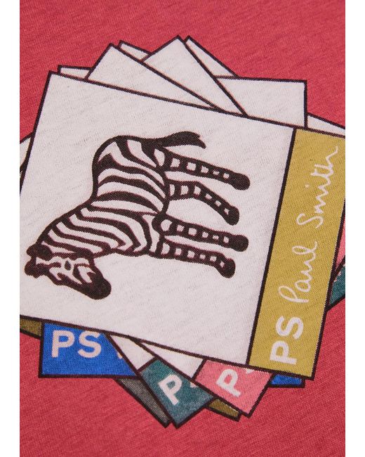 Paul Smith Pink Zebra Printed Cotton T-Shirt for men