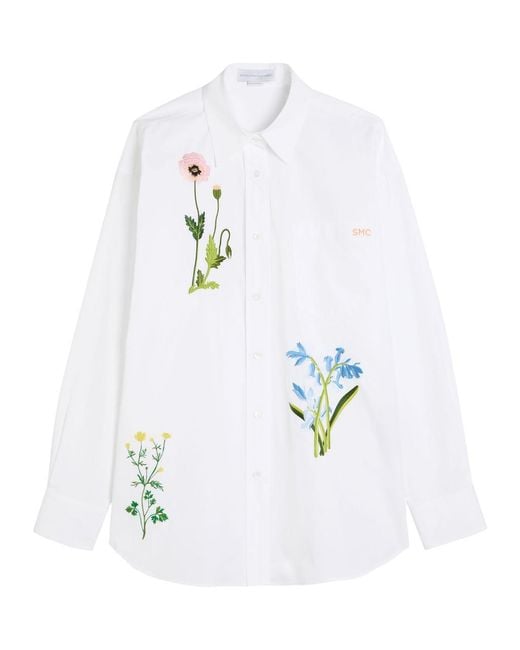 Stella McCartney White Floral-Embroidered Cotton-Poplin Shirt
