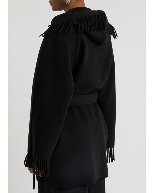 Balenciaga Black Fringed Hooded Wool Jacket