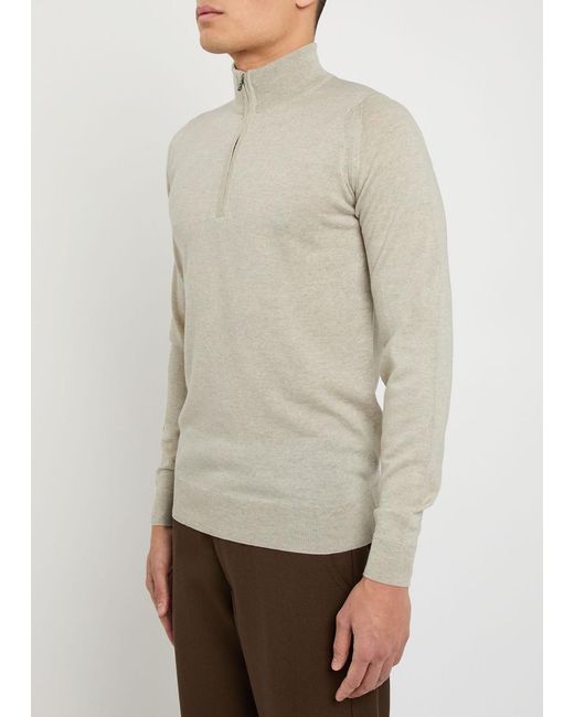 John Smedley White Tapton Half-Zip Merino Wool Jumper for men