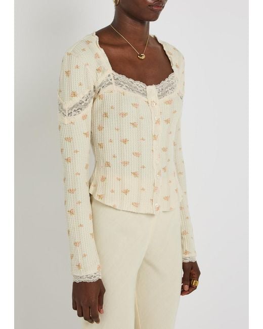 Free People Natural Lets Party Cardi Floral-Print Cotton Top