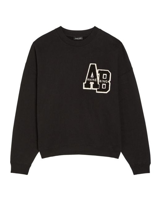 Anine Bing Black Miles Logo-Appliquéd Cotton Sweatshirt