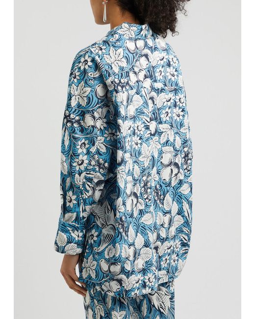 Diane von Furstenberg Blue Caleb Floral-Print Stretch-Cotton Shirt