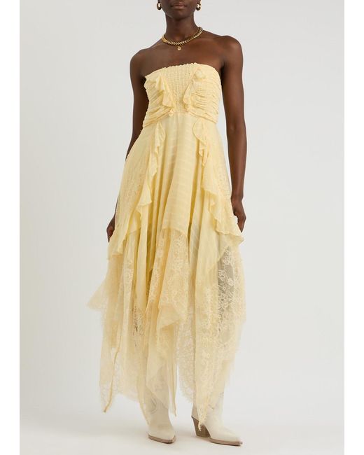 Free People Yellow Sheer Bliss Lace-Panelled Chiffon Midi Dress