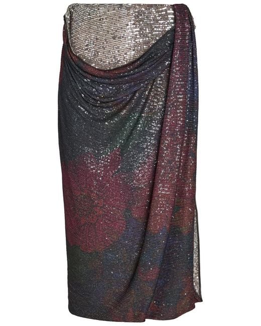 Maison Margiela Multicolor Draped Printed Sequin Midi Skirt