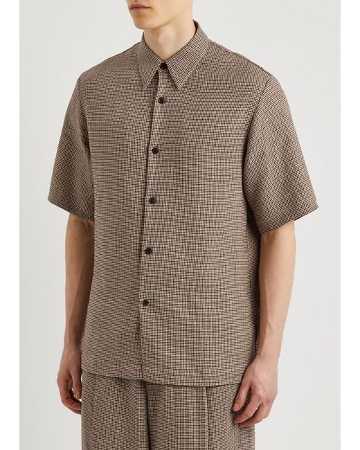 Dries Van Noten Brown Clasen Houndstooth Linen Shirt for men