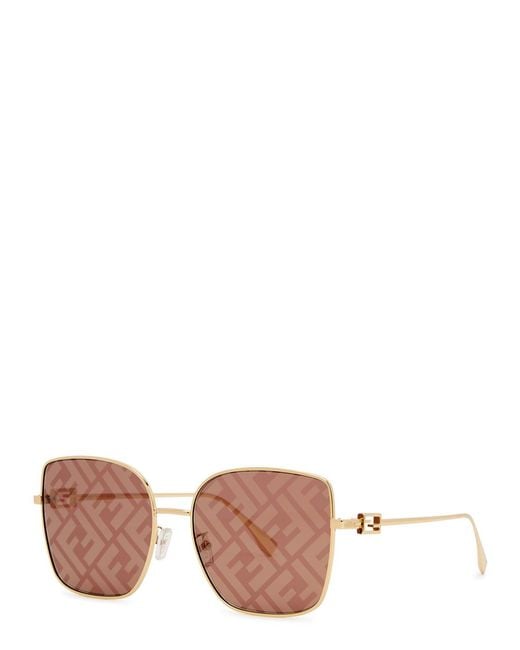 Fendi Brown Ff-Print Square-Frame Sunglasses