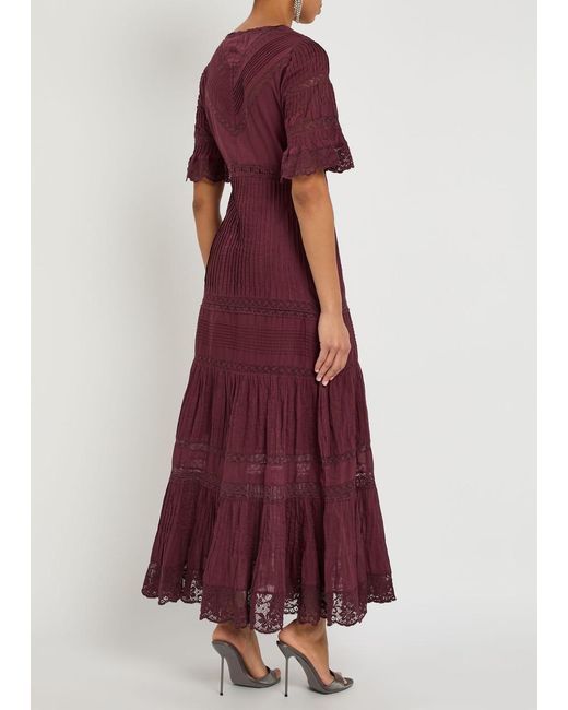 LoveShackFancy Red Marlowe Lace-Detail Cotton Midi Dress