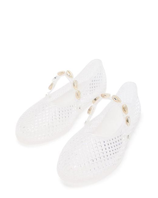 Ancient Greek Sandals White Iro Shell-Embellished Sandals