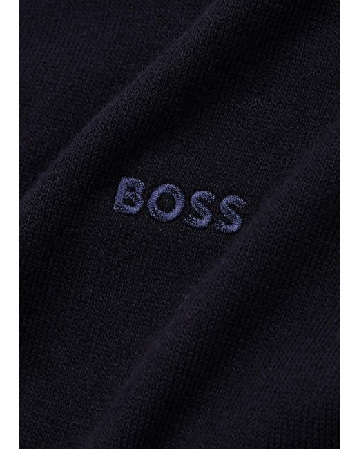Boss Blue Logo-Embroidered Knitted Jumper for men