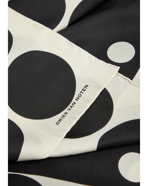 Dries Van Noten Black Patterned Silk Scarf