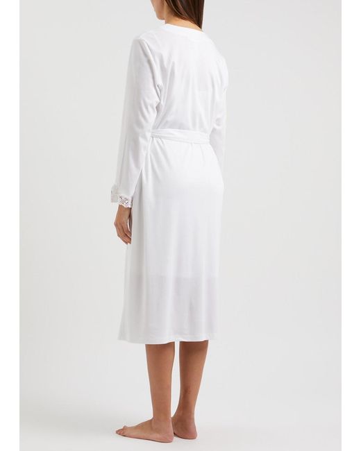 Hanro White Michelle Lace-Trimmed Cotton Robe