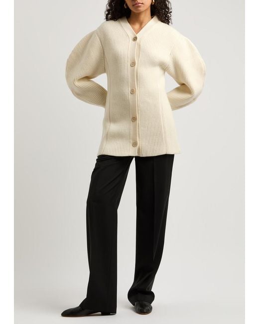 Jil Sander Natural Ribbed Wool Cardigan