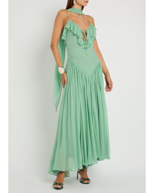 De La Vali Green Harmattan Ruffled Georgette Maxi Dress