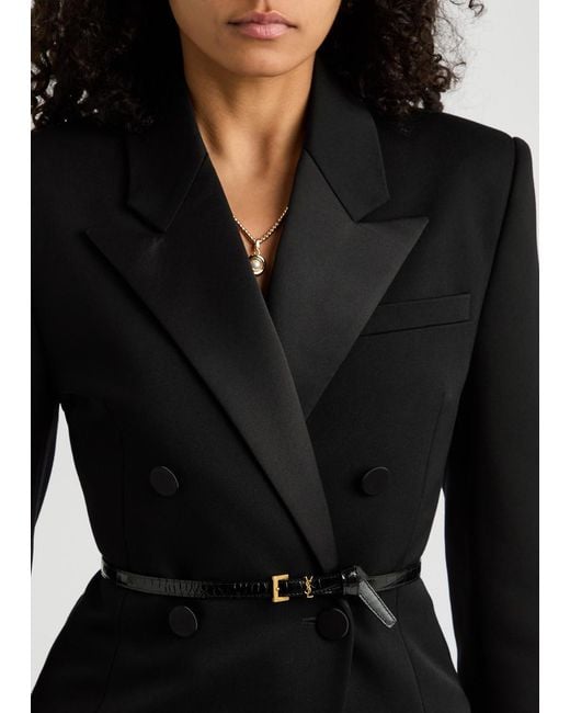 Saint Laurent White Cassandre Extra Thin Crocodile-Effect Leather Belt
