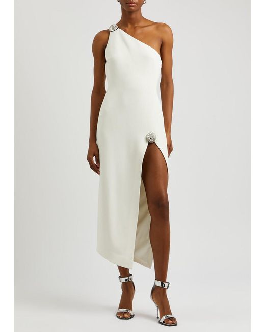 David Koma White One-shoulder Crepe Midi Dress