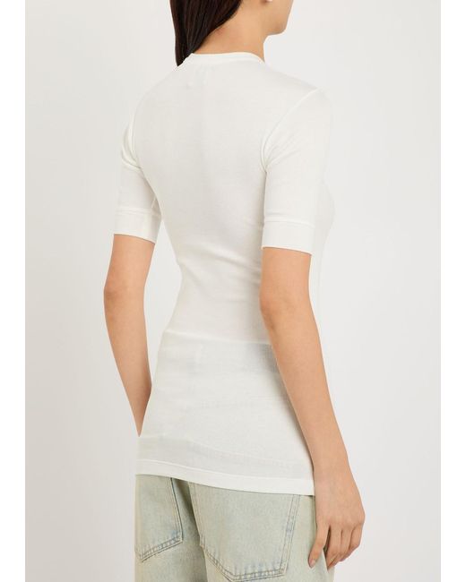 Calvin Klein White Aubriella Ribbed Stretch-Cotton T-Shirt