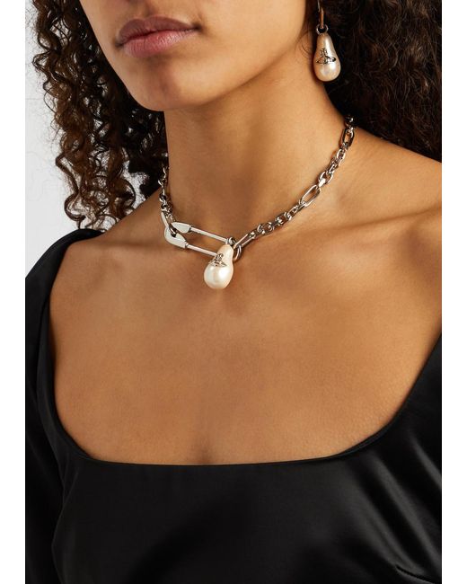 Vivienne Westwood Yael Safety Pin Necklace in White Lyst