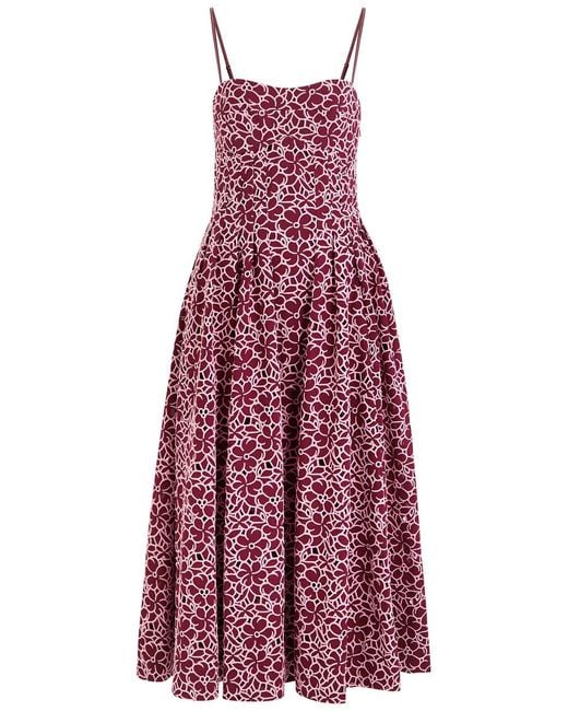 Jonathan Simkhai Purple Sangria Floral-Embroidered Cotton Midi Dress