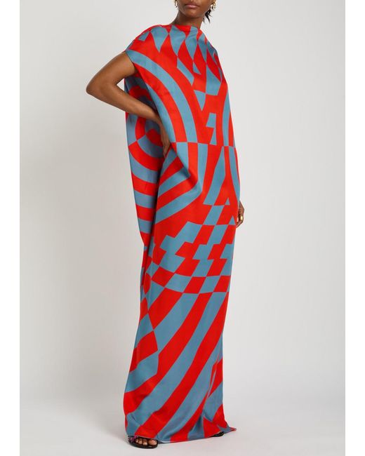 Dries Van Noten Red Diria Printed Silk Maxi Dress