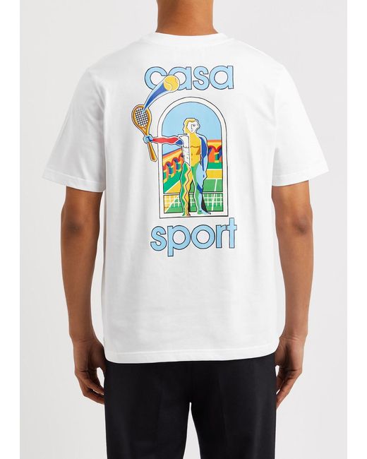 Casablancabrand White Casa Sport Printed Cotton T-shirt for men