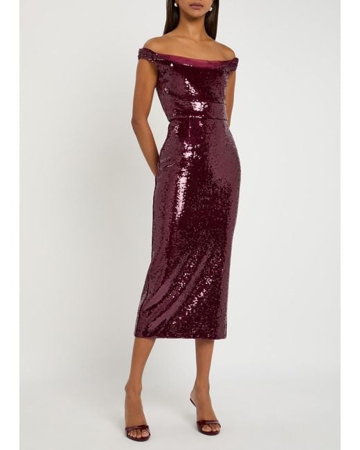 Roland Mouret Purple Sequin-Embellished Mesh Midi Dress