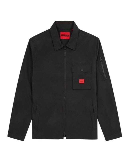 HUGO Black Logo Cotton-blend Overshirt for men