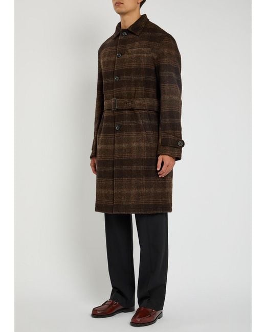 Oliver Spencer Brown Staunton Checked Belted Wool Coat for men