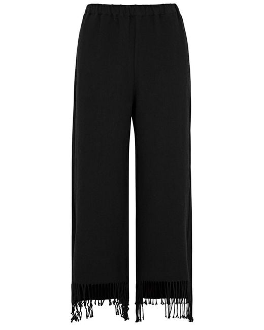 By Malene Birger Black Mirabellas Fringed Cotton-blend Trousers