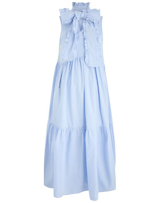 Sister Jane Blue Skye Bow Tiered Cotton Midi Dress