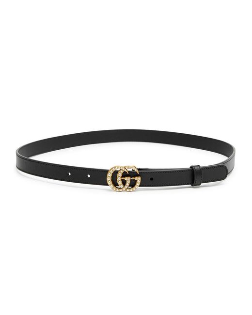 Gucci Black gg Embellished Leather Belt