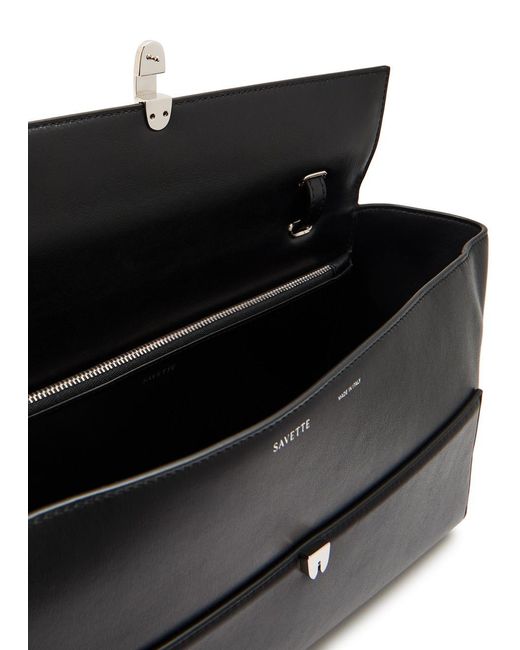 SAVETTE Black Trapeze Leather Shoulder Bag