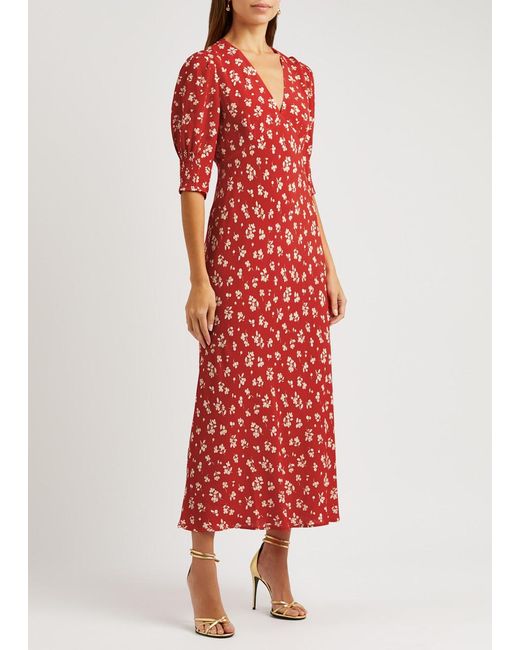 Rixo Red Zadie Floral-print Midi Dress