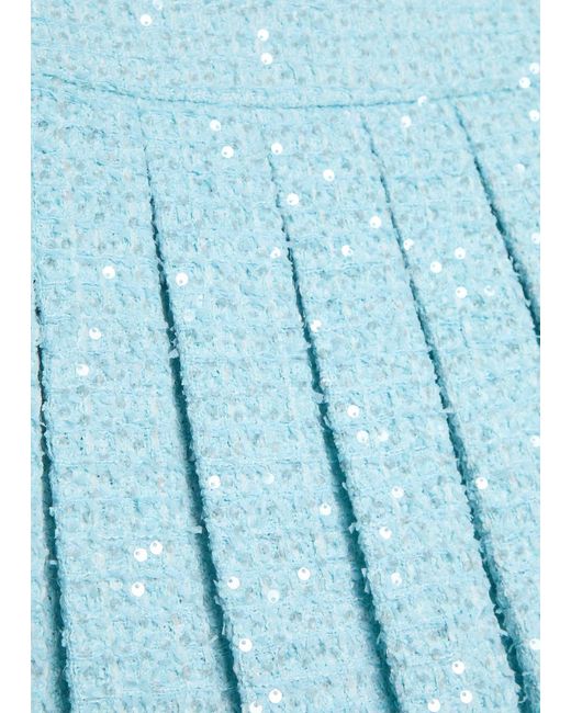 Alice + Olivia Blue Emilie Embellished Pleated Tweed Mini Skirt
