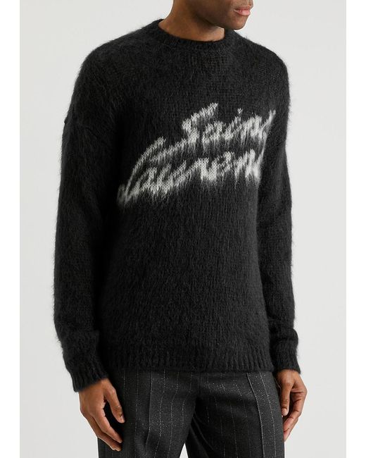 Saint Laurent Logo Mohair-blend Jumper in Black for Men | Lyst UK