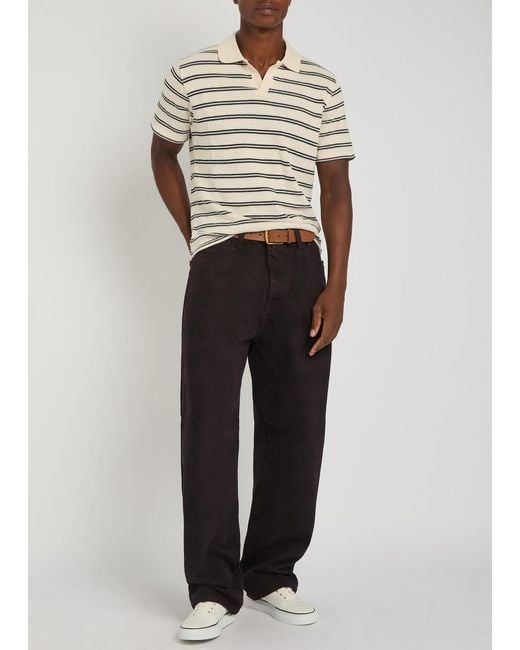Percival Natural Striped Textured-Knit Cotton-Blend Polo Shirt for men