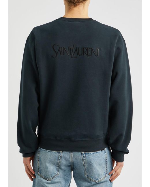 Saint Laurent Blue Logo-embroidered Cotton Sweatshirt for men