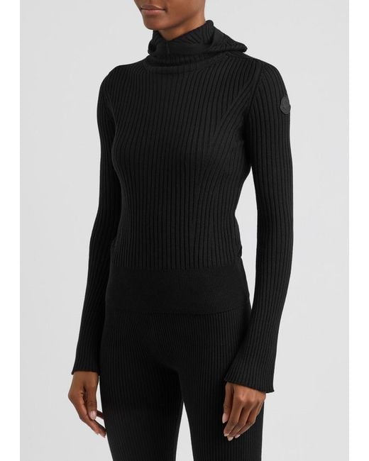 Moncler Black Ribbed Hooded Wool-Blend Jumper