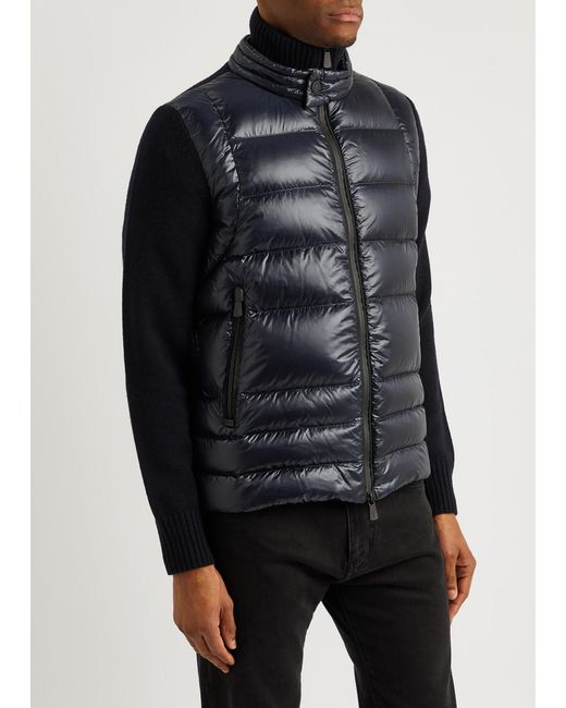 Moncler Blue Quilted Shell And Stretch-wool Jacket for men