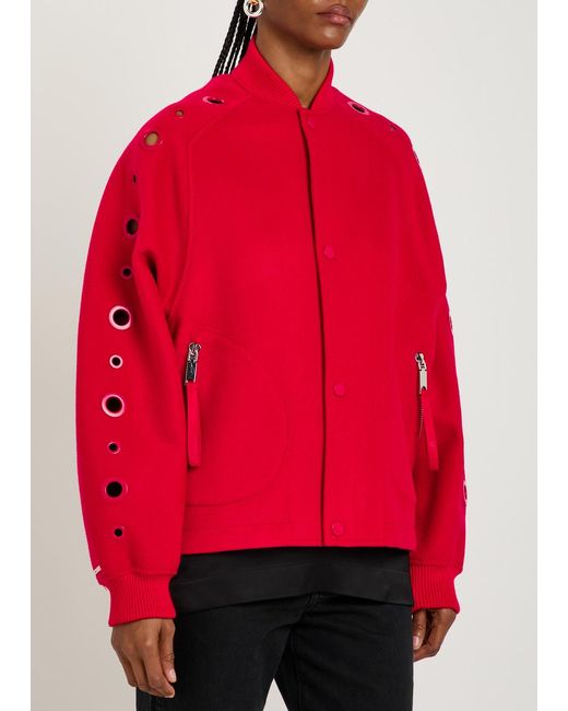 MAX&Co. Red Eyelet-Embellished Wool Bomber Jacket