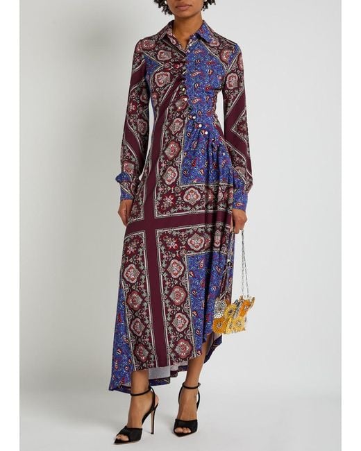 Rabanne Purple Patterned Jersey Midi Shirt Dress
