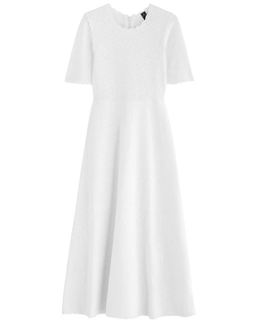 Needle & Thread White Pointelle-Knit Midi Dress