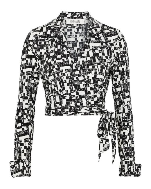 Diane von Furstenberg Black Bobbie Printed Jersey Wrap Top