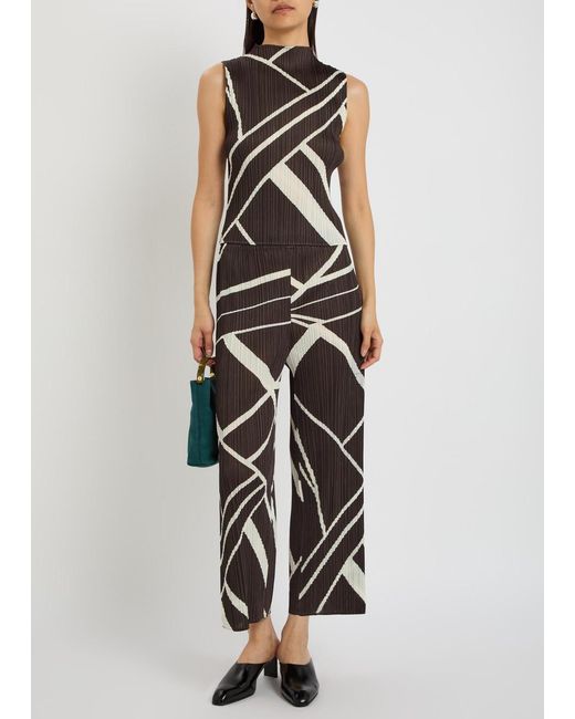 Pleats Please Issey Miyake Black Pleated Printed Woven Top